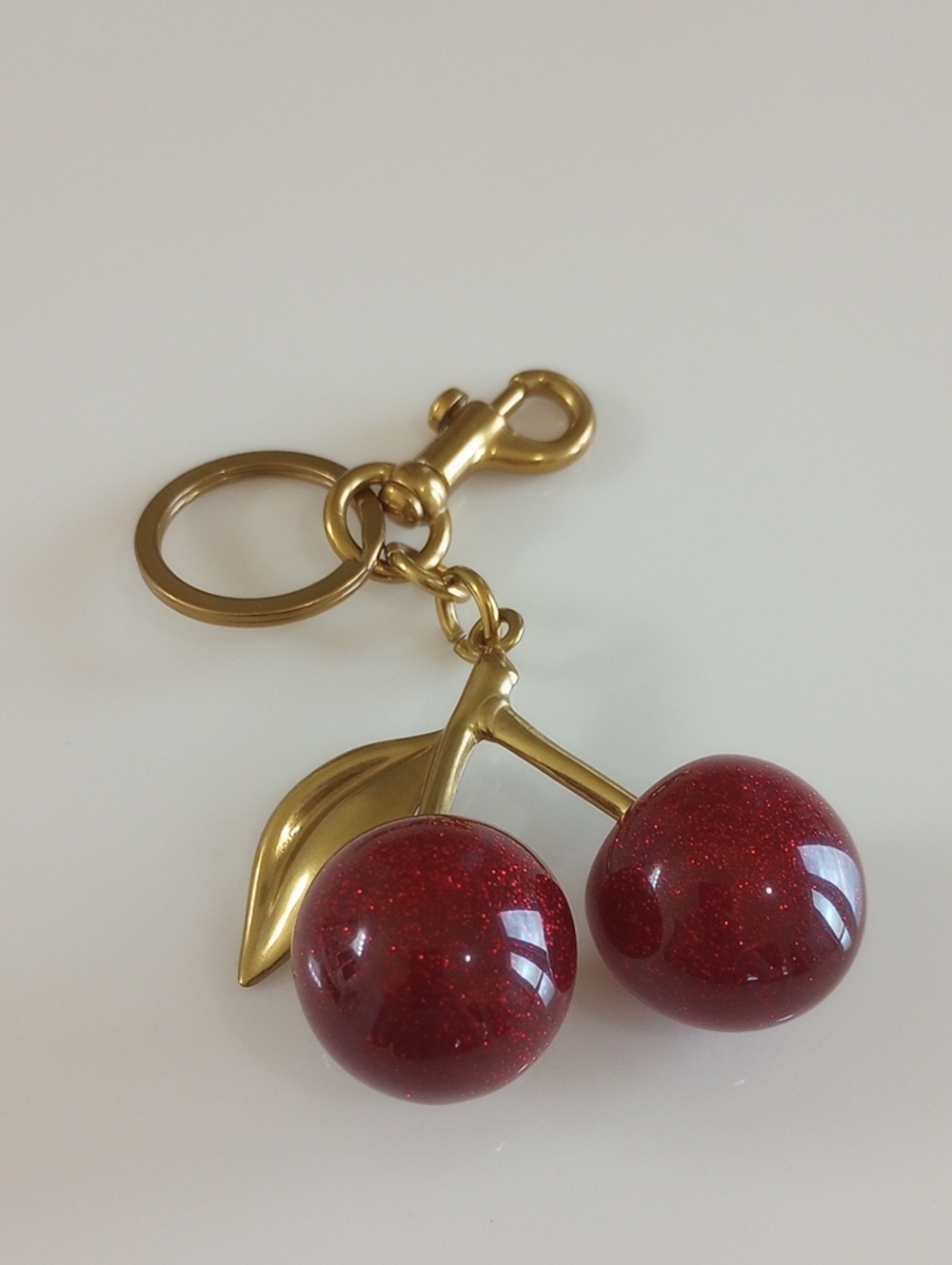 Red Glitter Cherry & Gold Keychain Bag Charm